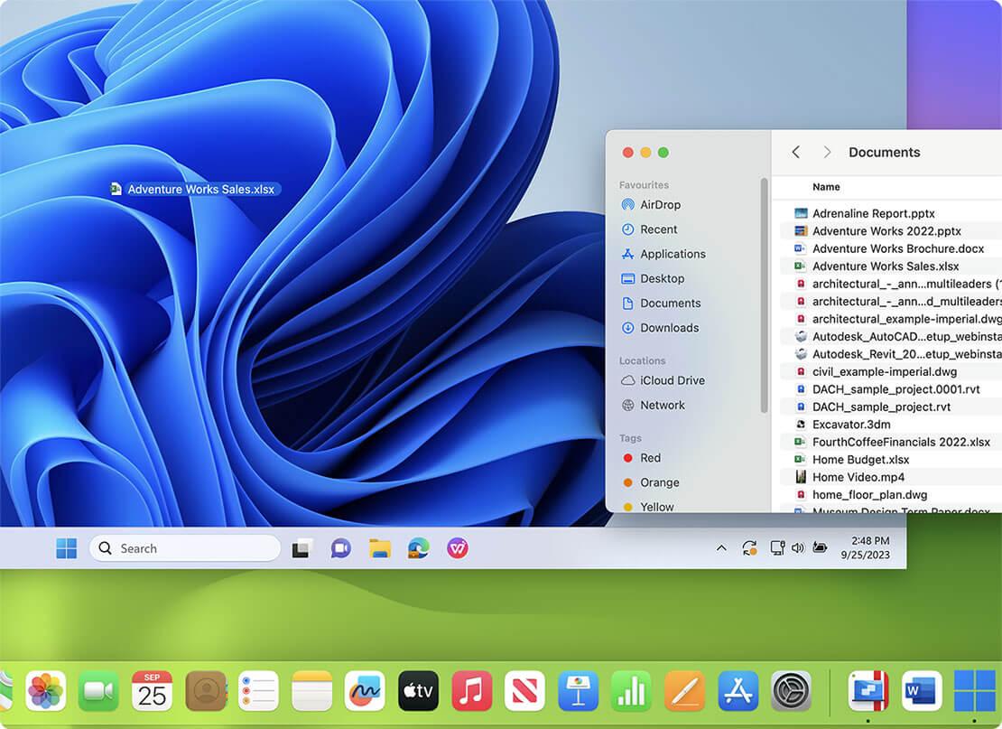 Drag and drop files between Windows and Mac Apps